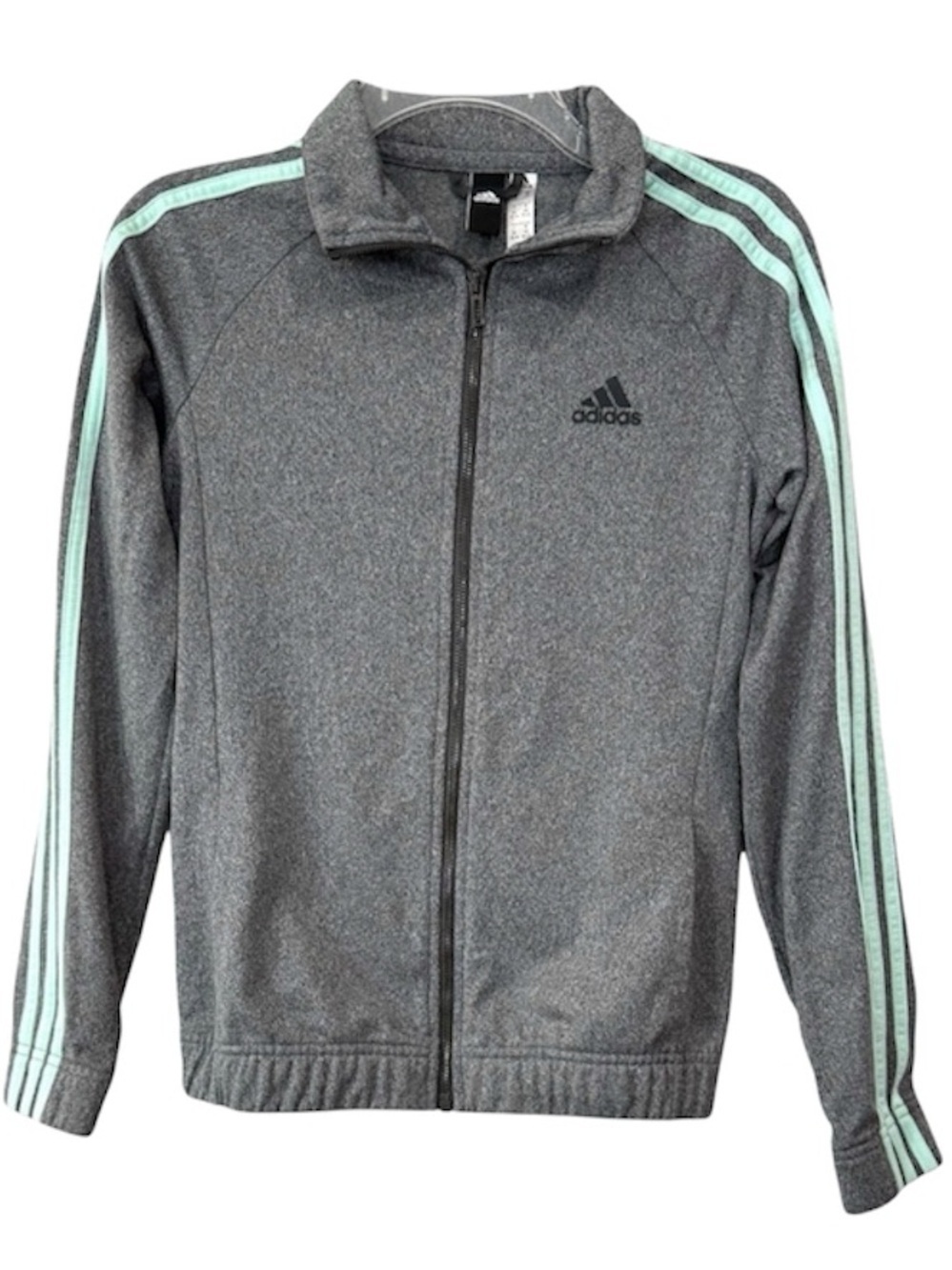Adidas Womens XS Gray Mint Green 3 Stripe Full Zip Track Jacket - Picture 1 of 11